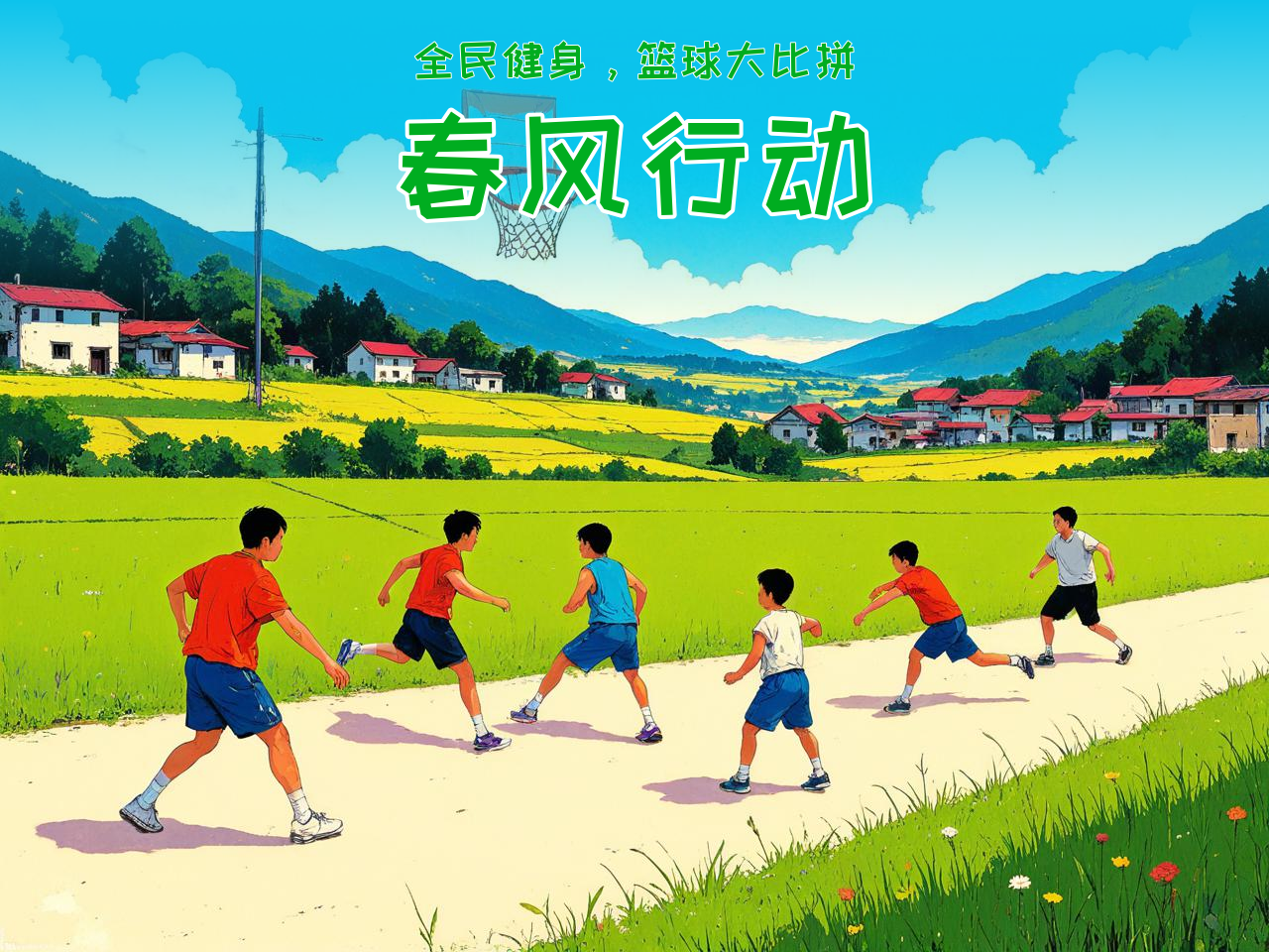 jiuyou.com_ 中国农村地区篮球普及“春风行动”，推动全民健身，春节农村篮球比赛海报